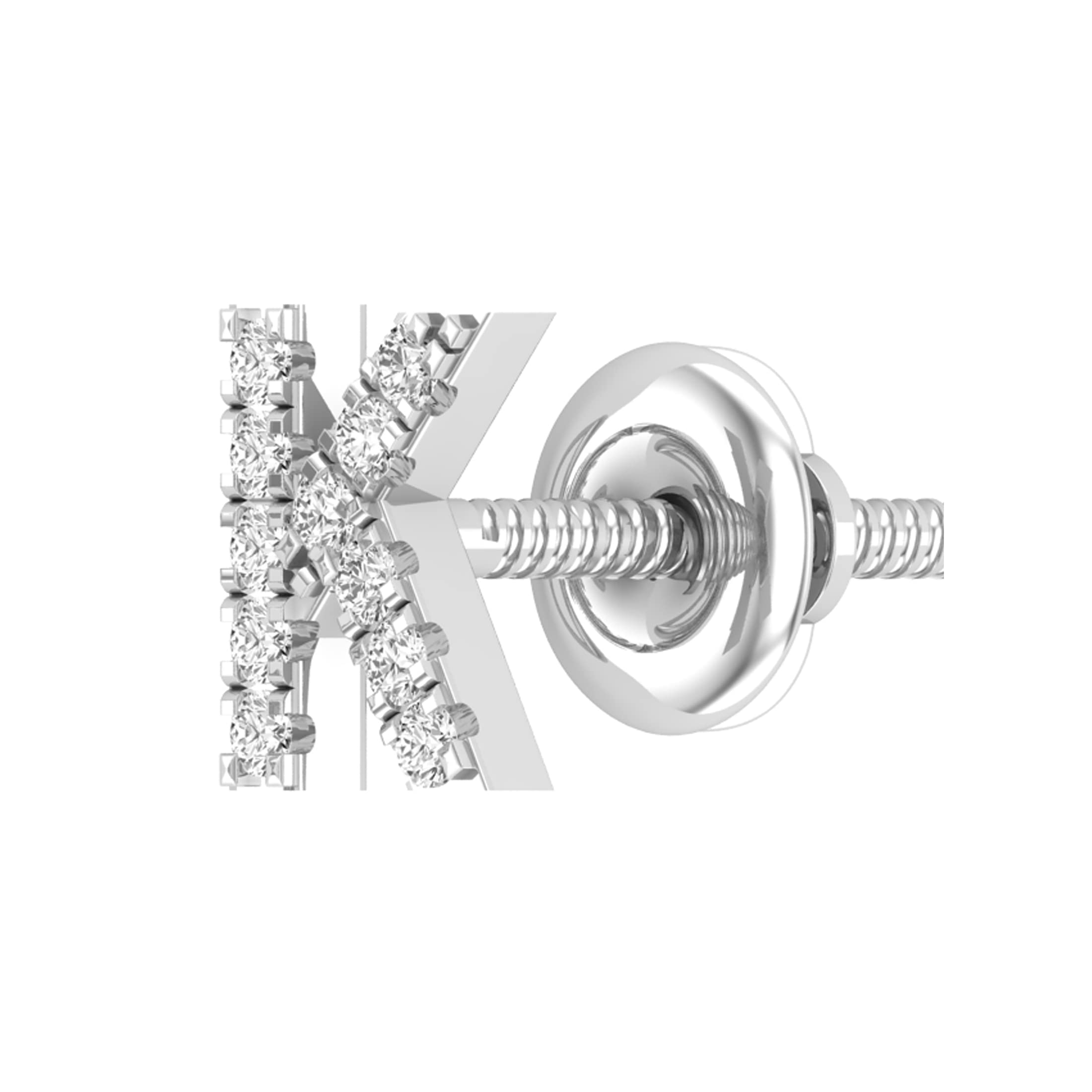 Dazzlingrock Collection Round White Diamond Womens Alphabet Initial letter K Stud earring (0.05 ctw, Color I-J, Clarity I1-I2) in 18K Solid White Gold