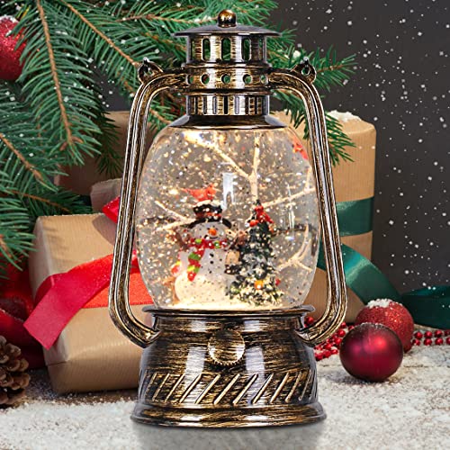 Christmas Snow Globe Lantern Christmas Snowglobes Lantern Glitter 6 Hours Timer Christmas Snowglobe USB Powered & 3 AA Battery Operated Glitter Lantern Chritmas for Christmas Decoration and Gift
