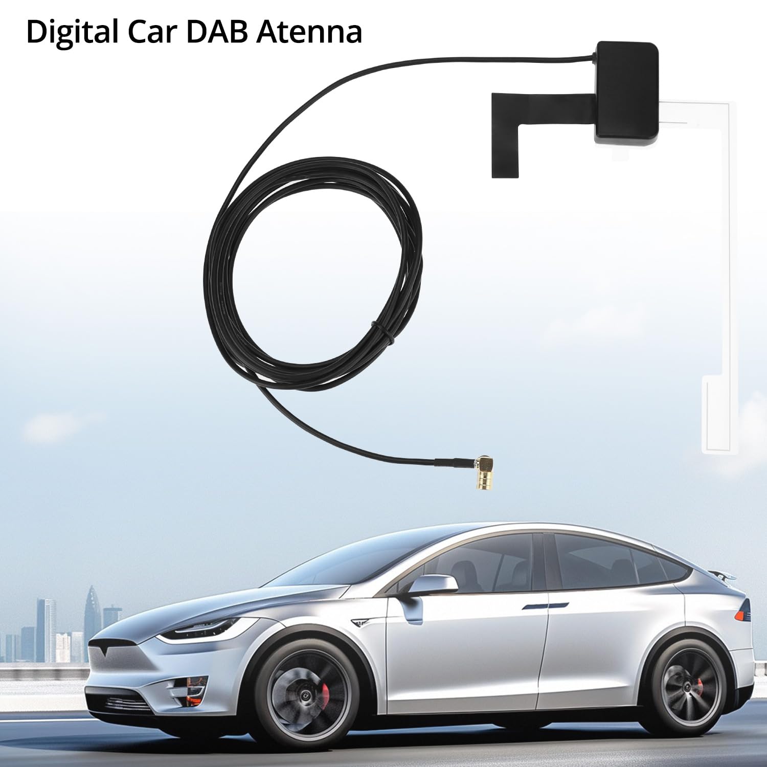 QWORK® Antena Radio Coche, Antena Digital Coche con 3 Metros Cable