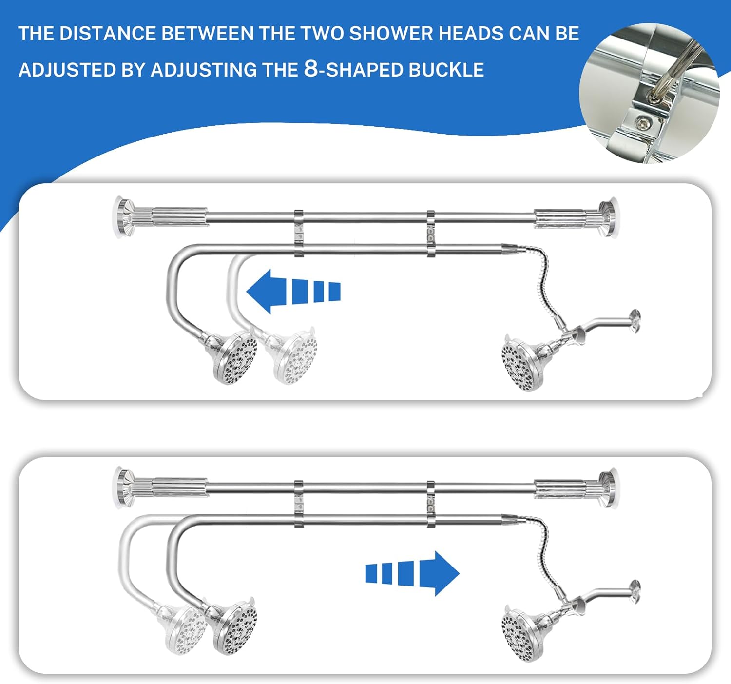 OURBAOFU Tandem Shower Heads, Double Shower Head for Couples, Dual Shower Head System for Two People, High Pressure and Adjustable Double Shower Heads (Silver)