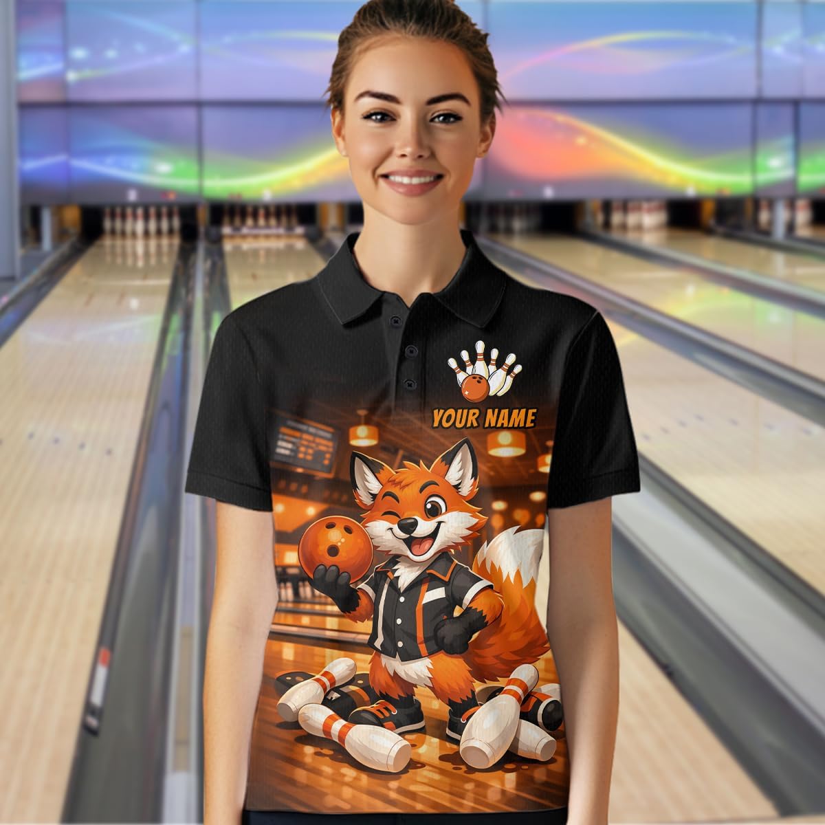 Funny Cool Fox Bowling Shirts for Men Women Team Fox Funny Bowling Jersey Oảnge Bowling Polo and Bowling League Zip