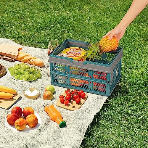 Senhuok STL 2 BLUE Collapsible Shopping Basket 2 Pack Plastic Storage Crate Grocery Fruit Vegetable Shopping Basket Cart thumb #5
