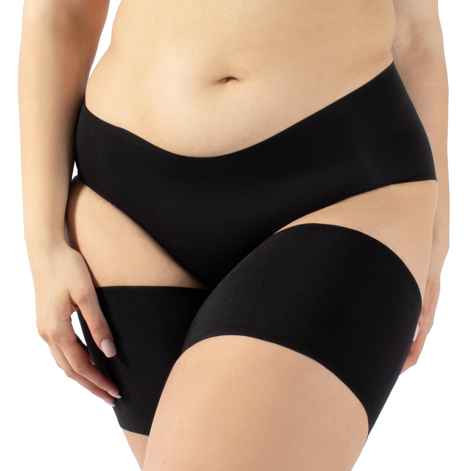 CALZITALY Smooth Anti - Chafing Bands | Anti Rubbing Curvy Elastic Bands for Thighs| Black, Skin | A, B, C, D, E, F | Made in Italy (D: 27”-28” = 68-71 cm, Black)
