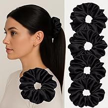 Frescorr (5 pcs) Luxury Black Silk Satin Hair Scrunchies For Women & Girls | Pack Of 5 | Rubber Band | Hair Ties | Ponytail Holders