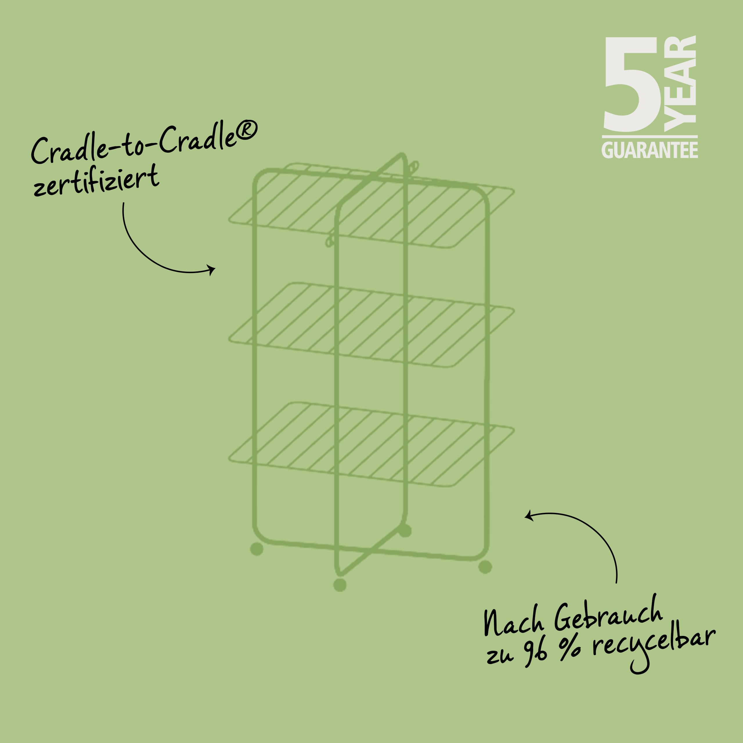 Brabantia HangOn Tower Drying Rack, 23 m (weiß), Turmwäscheständer klappbar, platzsparender Standtrockner mit Rollen und Aufhängehaken