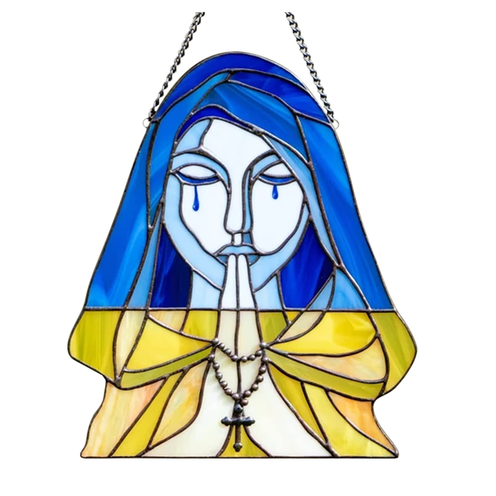 Guardians Angel Stained Glass Umbrella Ukraine Stained Metal Window Decoration Guardians Angel Gift Light up Ornaments for Christmas Tree (C, One Size)