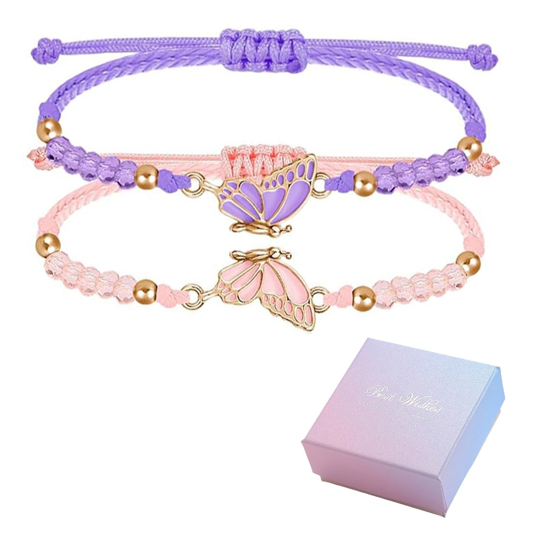12 Pulseras De La Amistad Para Niñas – Ajustables Con Colgante De Mariposa, Ideal Para Regalos Y Fiestas