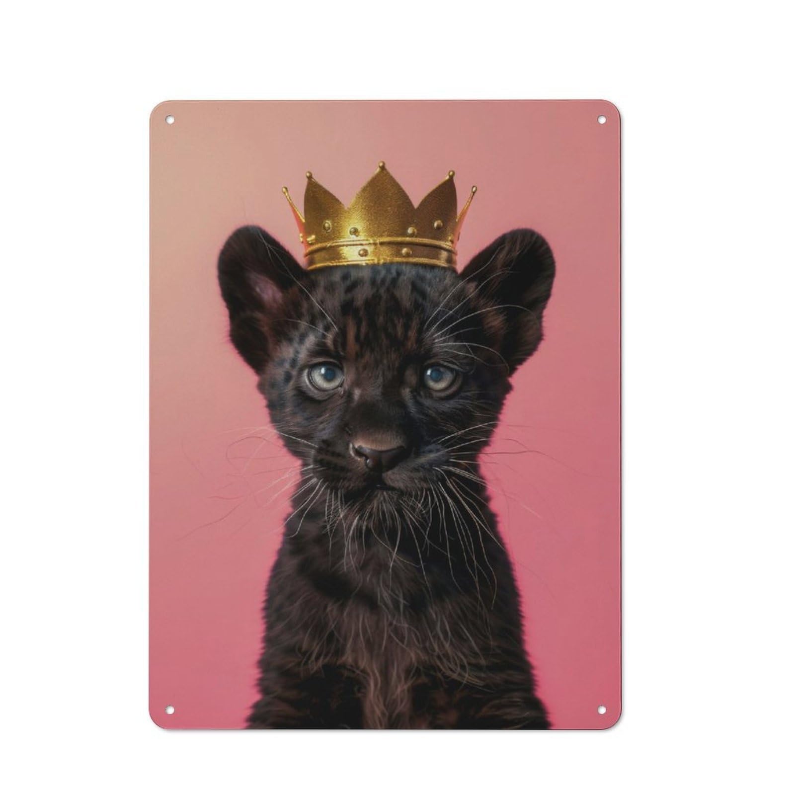 Junmoney Panther Pastel Crown Metal Wall Sign 40X30cm, Modern Retro Loft Wall Plaque For Flat, Bar, Studio Or Gallery Wall