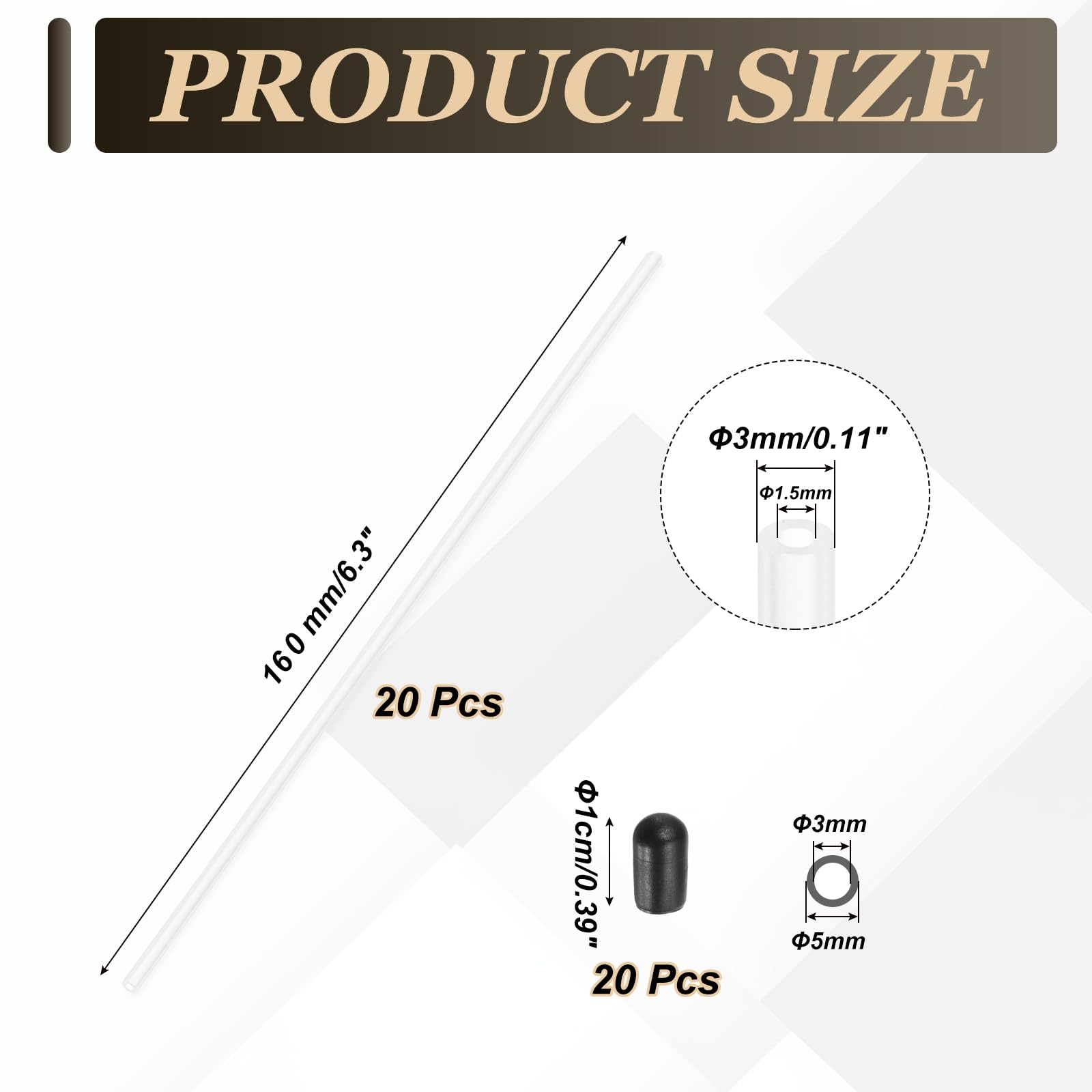 sourcing map Tubo di protezione in plastica per antenna RC, 160 mm, con tappi, per antenna ricevitore drone RC auto barca (bianco, 20 pezzi)