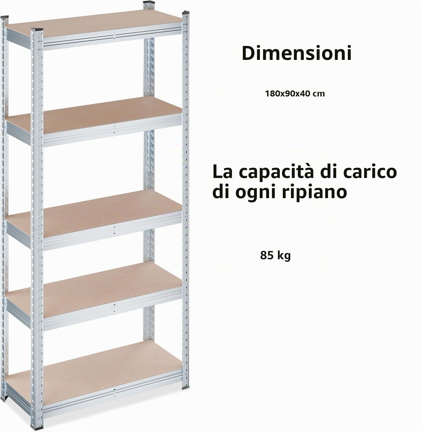 Set di 2 Scaffali in Metallo per Garage.Portante 875 KG.Scaffale Salvaspazio 5 Ripiani Regolabili, Senza Viti
