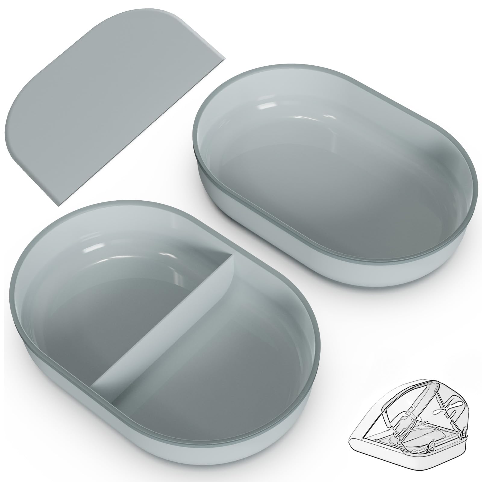 Bowl & Mat Set for Automatic Microchip Cat Pet Feeder, Sealing Ring Design for Keeping Food Fresh and Reducing Odor, Easy to Clean(Grey)