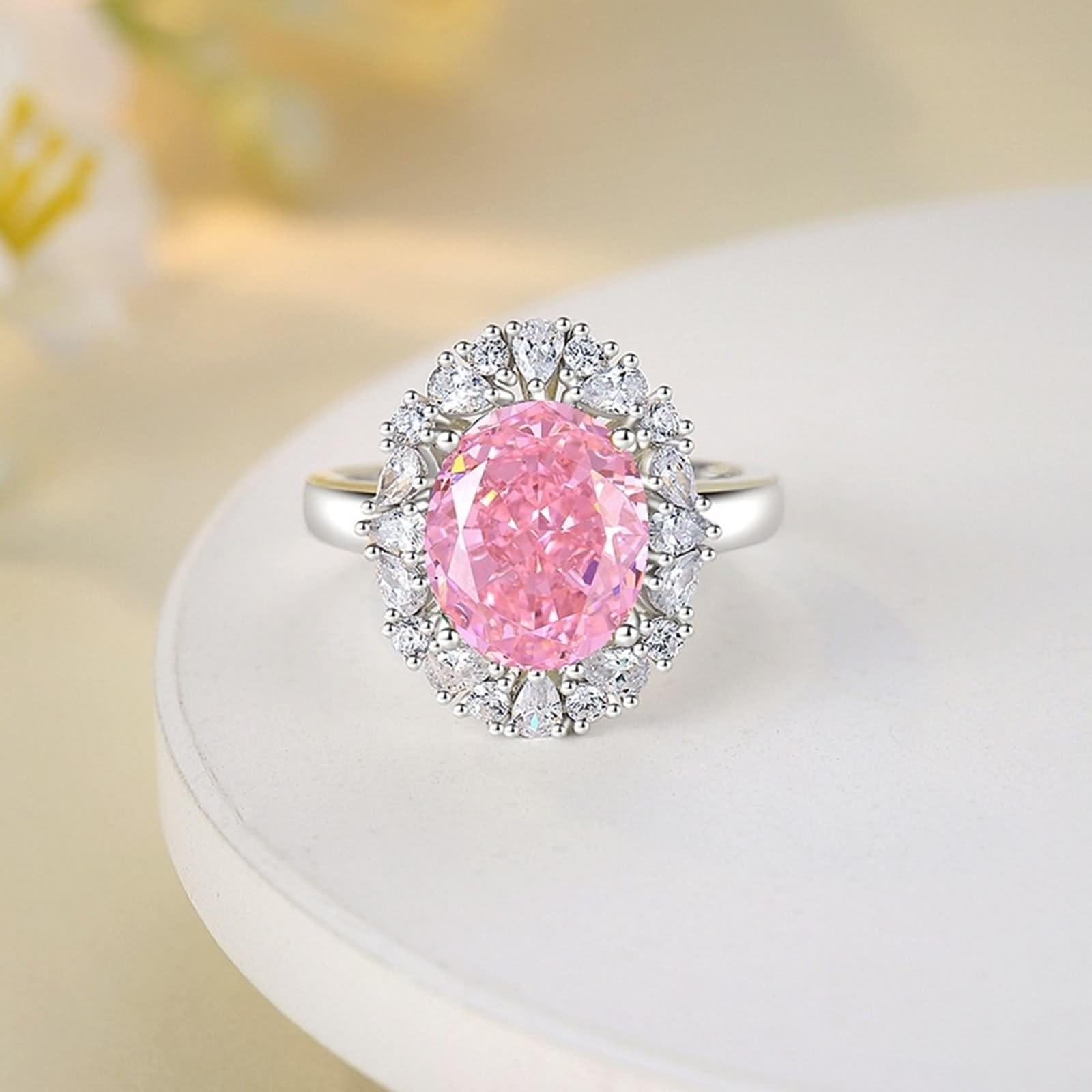 Anello di fidanzamento da donna largo, anello di fidanzamento ovale da 5 carati, zaffiro realizzato in laboratorio con moissanite 9 carati, oro bianco 9 carati, misura 54 (17,2)