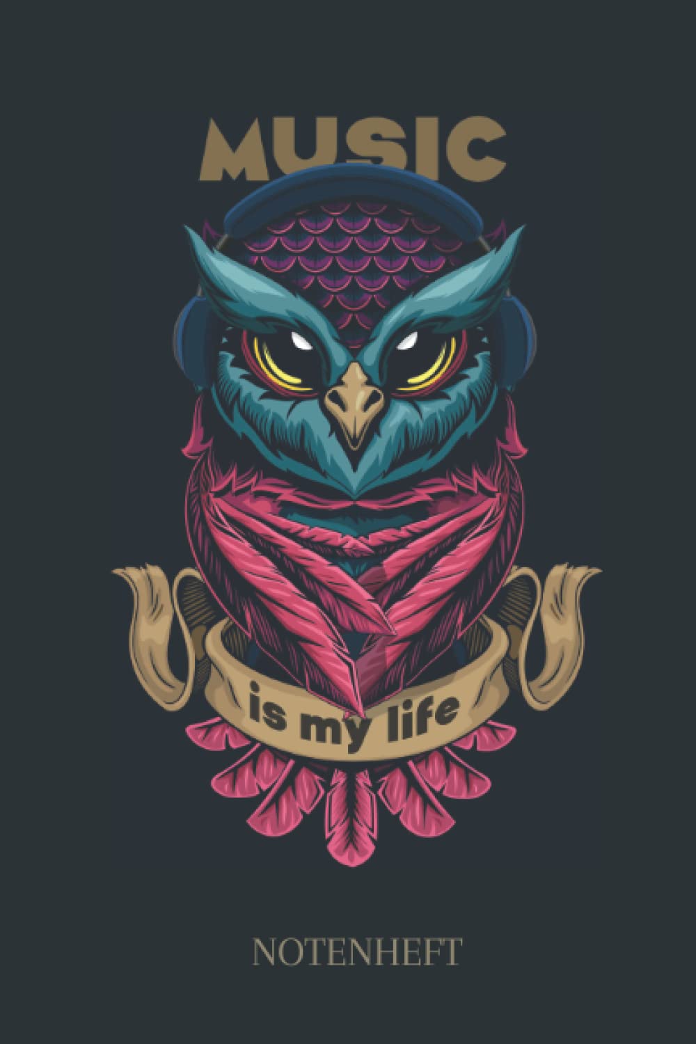 Notenheft Eule: Blanko Notenheft für Hobby und Musikunterricht, 11 Notensystemen je Seite, 120 Seiten, A5
