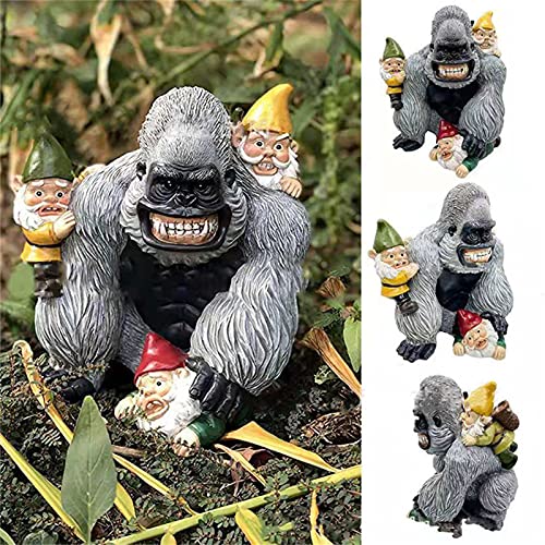 Wlbh Gorilla Eating Garden Gnomes,Funny Garden Gnome Statue,Indoor Outdoor Garden Gnome Sculpture For Patio Yard Or Lawn. #TOP2