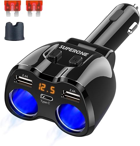 Miniatura 9 de SUPERONE - Cargador de coche USB C, 2 enchufes para encendedor de cigarrillos, divisor de encendedor de cigarrillos, 1224 V, 80 W, adaptador USB