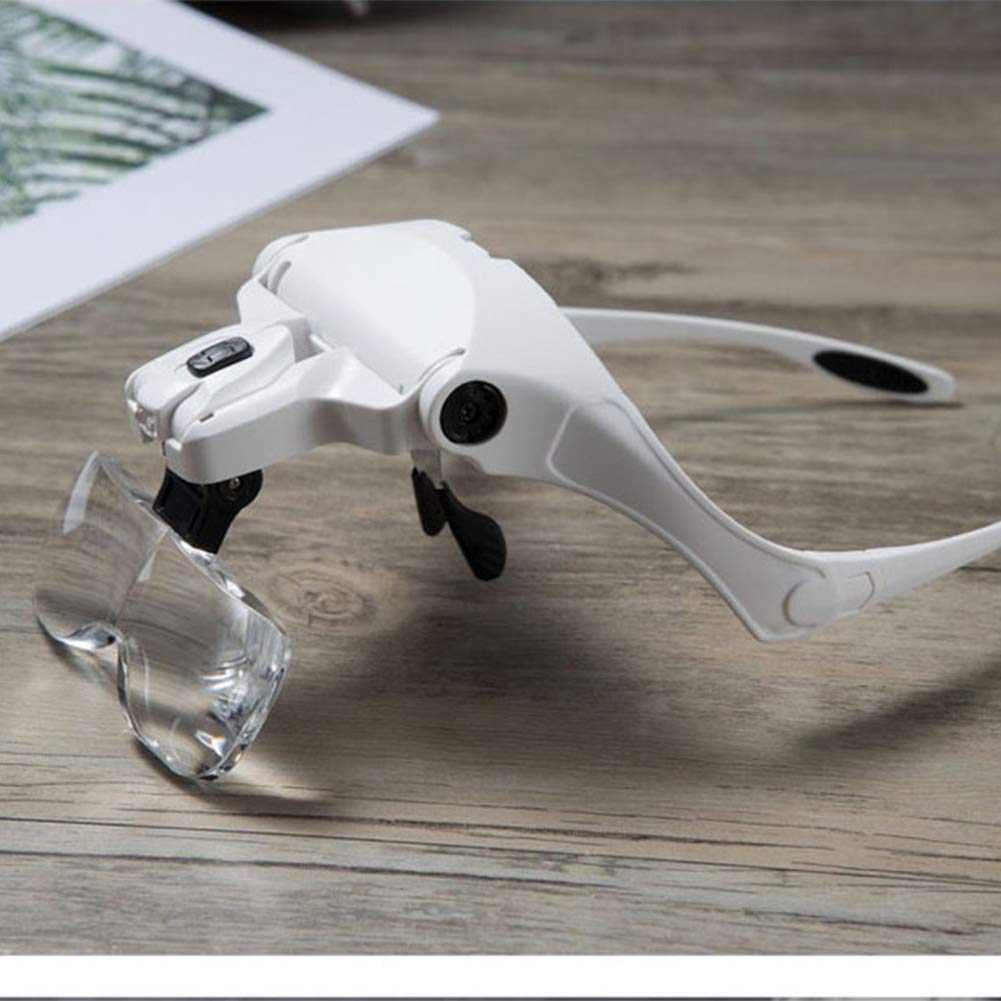 Lupa para diadema con 2 luces LED, lectura manos libres con 5 lentes, 1 x 1,5 x 2,5 x 3,5 x para reparación de relojes, joyas para trabajos cercanos
