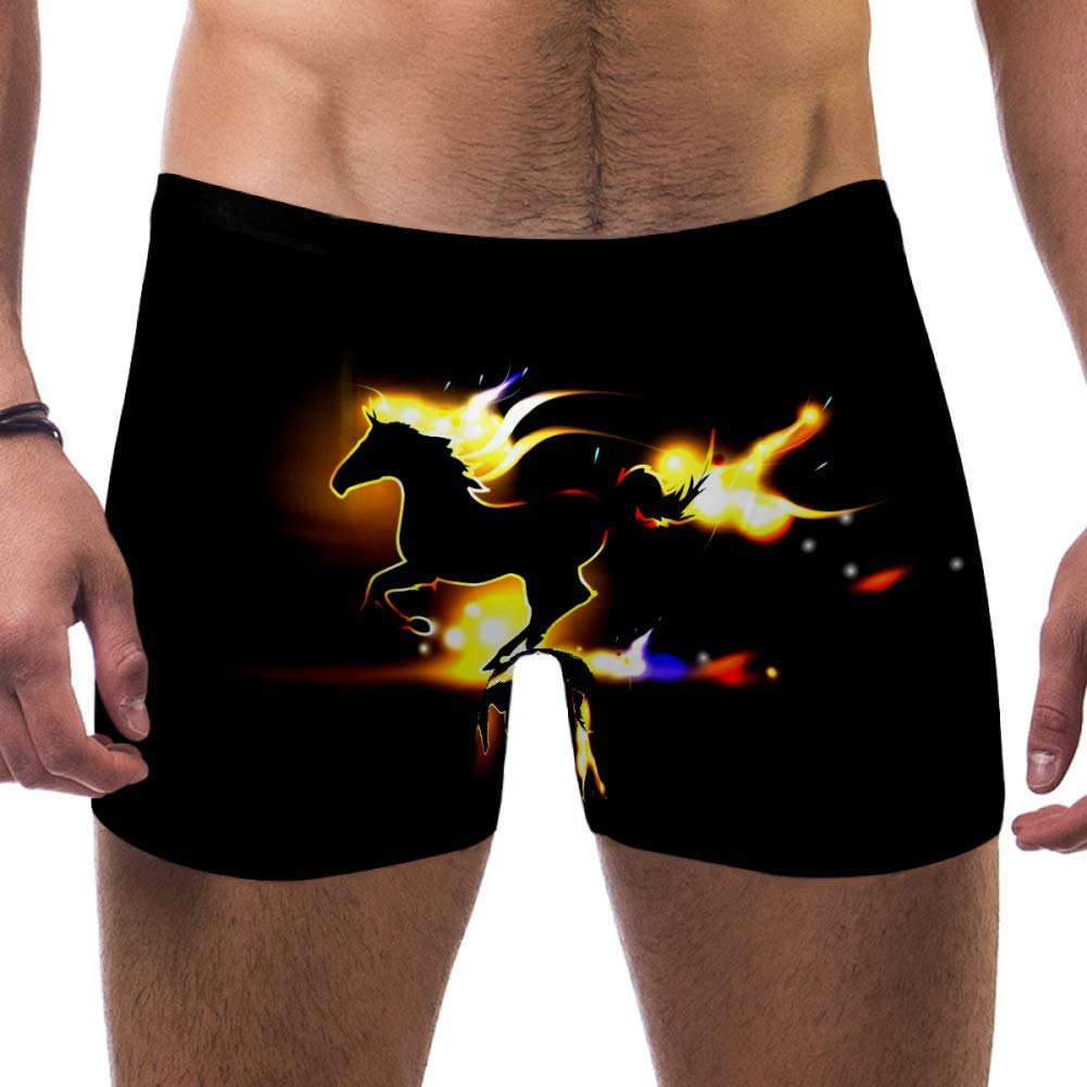 Arabian Horse Running Men Swim Boxer Briefs Short Square Leg Swimsuit Quick Dry Swimwear,S