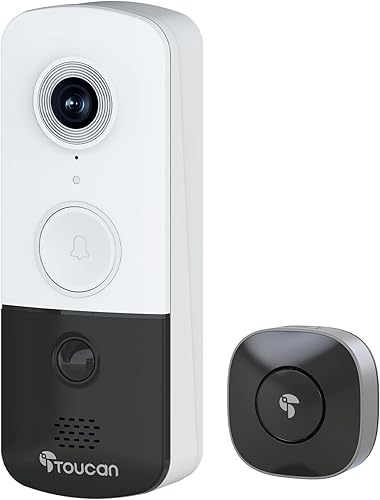 TOUCAN Cámara de timbre, timbre de video con timbre, conversación de 2 vías, WiFi de 2.4 GHz, visión nocturna, detección de movimiento PIR,
