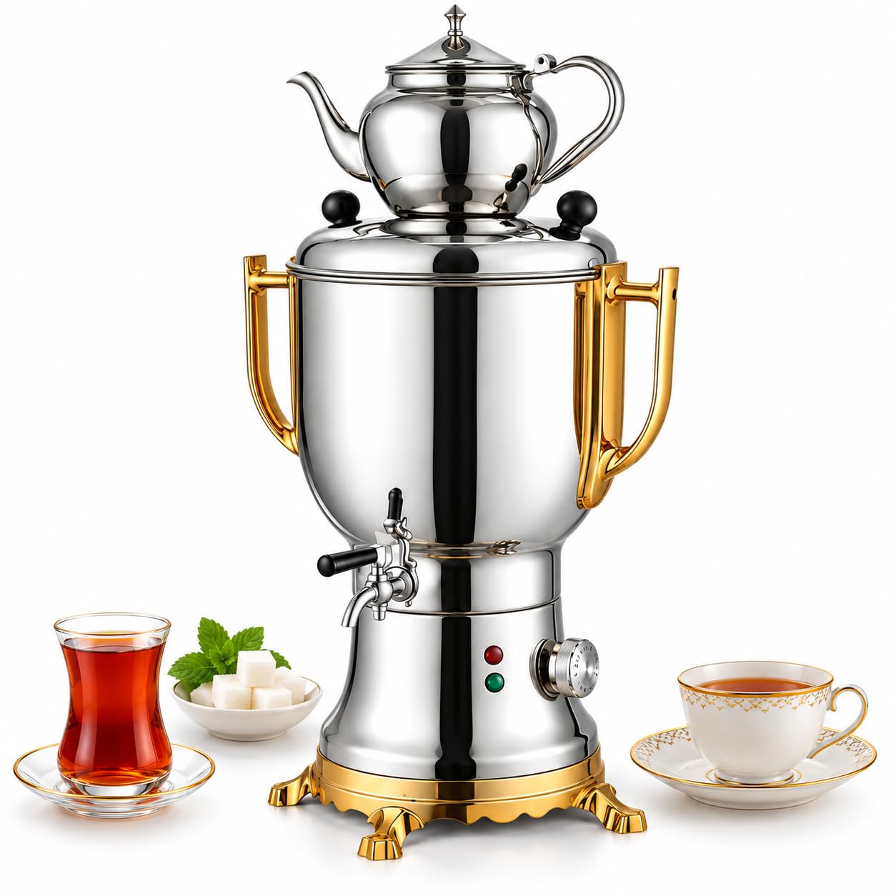 Samovar eléctrico, 4L + 1L, 1800W, mantenimiento automático del calor