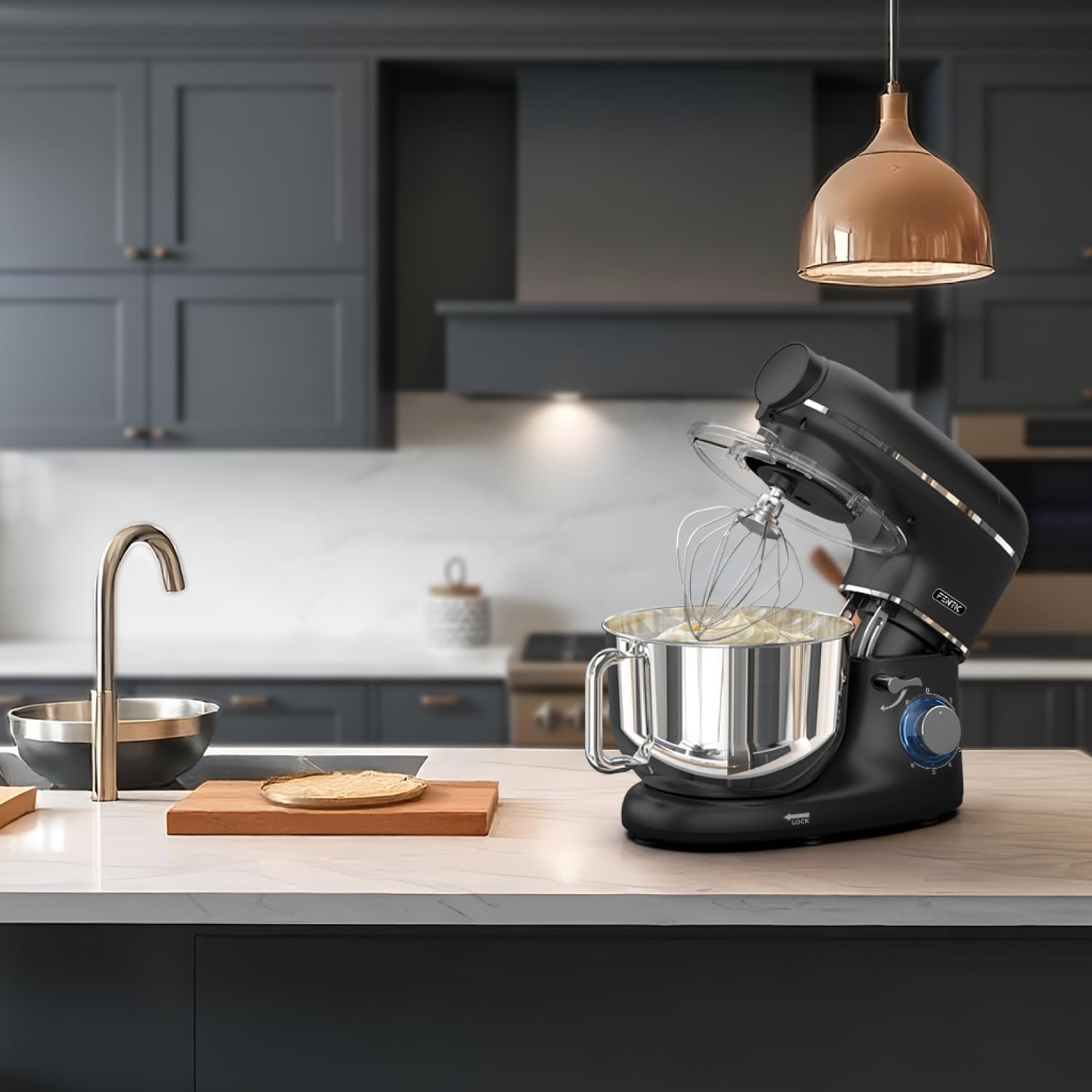 6 en 1 Robot Pâtissier – 2000W - Av. Hachoir à Viande, Mixeur 1,5L, Cutter, Accessoires – Robot Cuisine Multifonctions Av. 6,2L Bol Mélangeur, Fouet, Crochet Pétrisseur, Batteur (Noir)