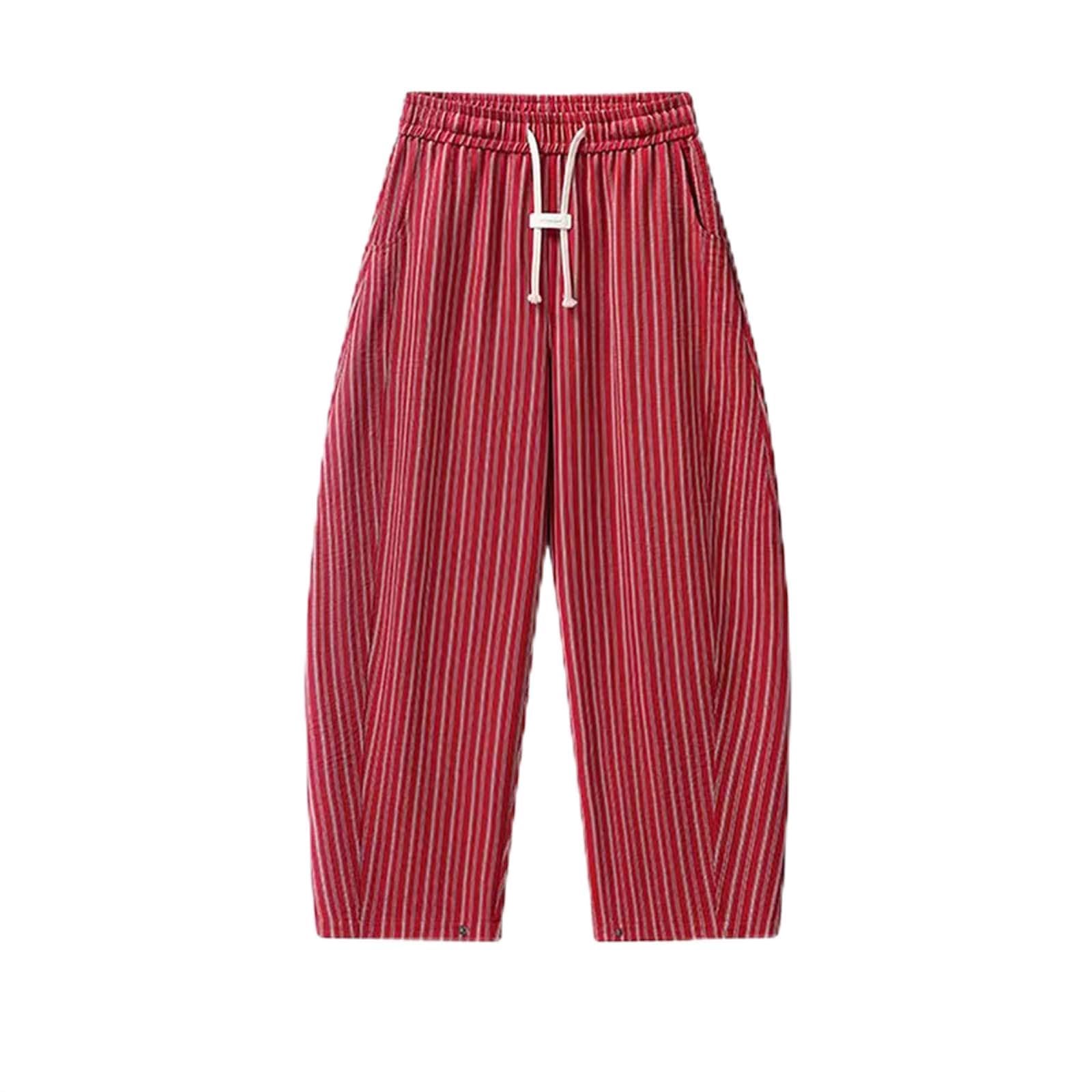 Pantaloni da jogging da uomo, lunghi, a righe, sportivi, estivi, casual, in tessuto, tinta unita, traspiranti, con coulisse e tasche, per attività all'aperto