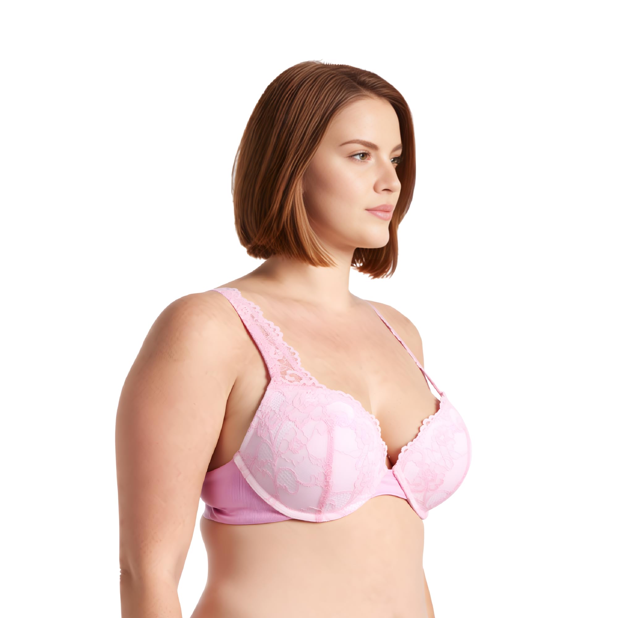 Curve Muse Donne Plus Size Aggiungi 1 e mezza coppa Push Up convertibile reggiseni in pizzo, Nero, rosa (confezione da 2), 7B