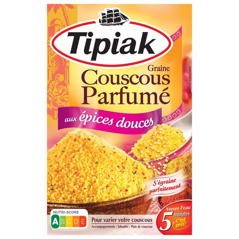 TIPIAK Couscous Aux Épices Douces - Saveurs orientales pour vos repas - Sachet de 500 g pour 4 personnes - Idéal pour accompagner vos plats mijotés. - Lot De 4 - Vendu Par Lot