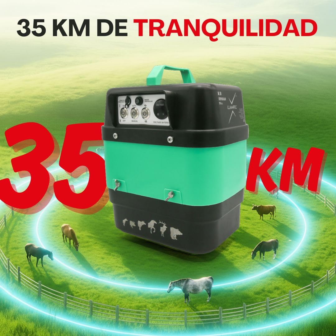 Pastor Eléctrico Crepuscular Llampec Mod.50 – 6,3 J, 10.000 V y 75 km de Alcance – Especial Antijabalí con Sensor de Luz – Ideal para Ganado y Fauna Salvaje – Fabricado en España