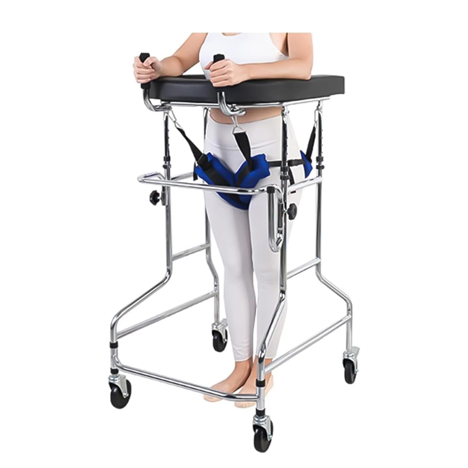 Andador vertical para personas mayores con asiento, para rehabilitación de hemiplejia, para adultos, portátil, andador, ideal para personas con discapacidad, 100-125 cm