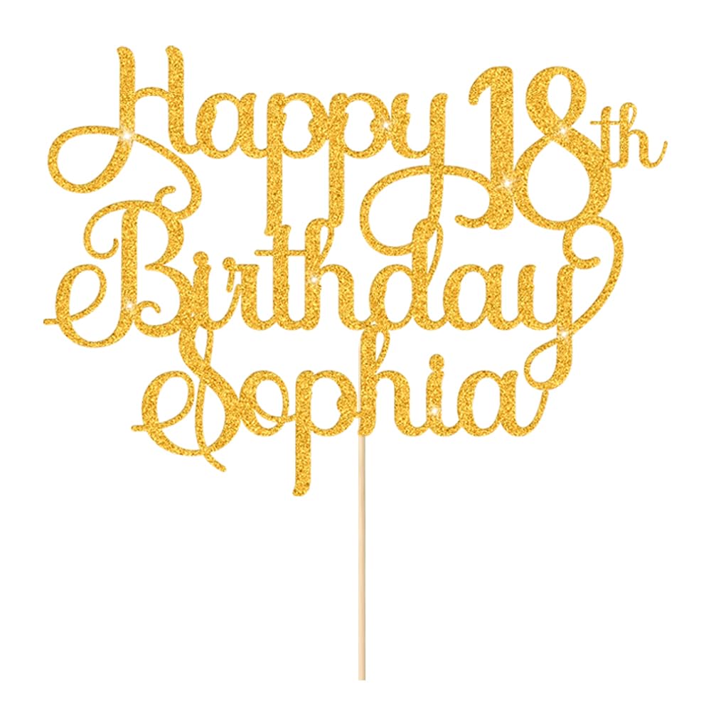 Personalised Happy Birthday Cake Topper 18th Birthday Cake Topper Cake Decorations Custom Glitter Cake Toppers with Any Age & Name for 18th 21st 30th 40th 50th 60th(Gold)