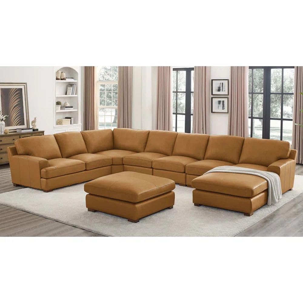 INLENDISH Furni Leatherette ushape 10 Seater Classic and Comfortable with Puffy Brown Sofa Set for Living Room (LHS).