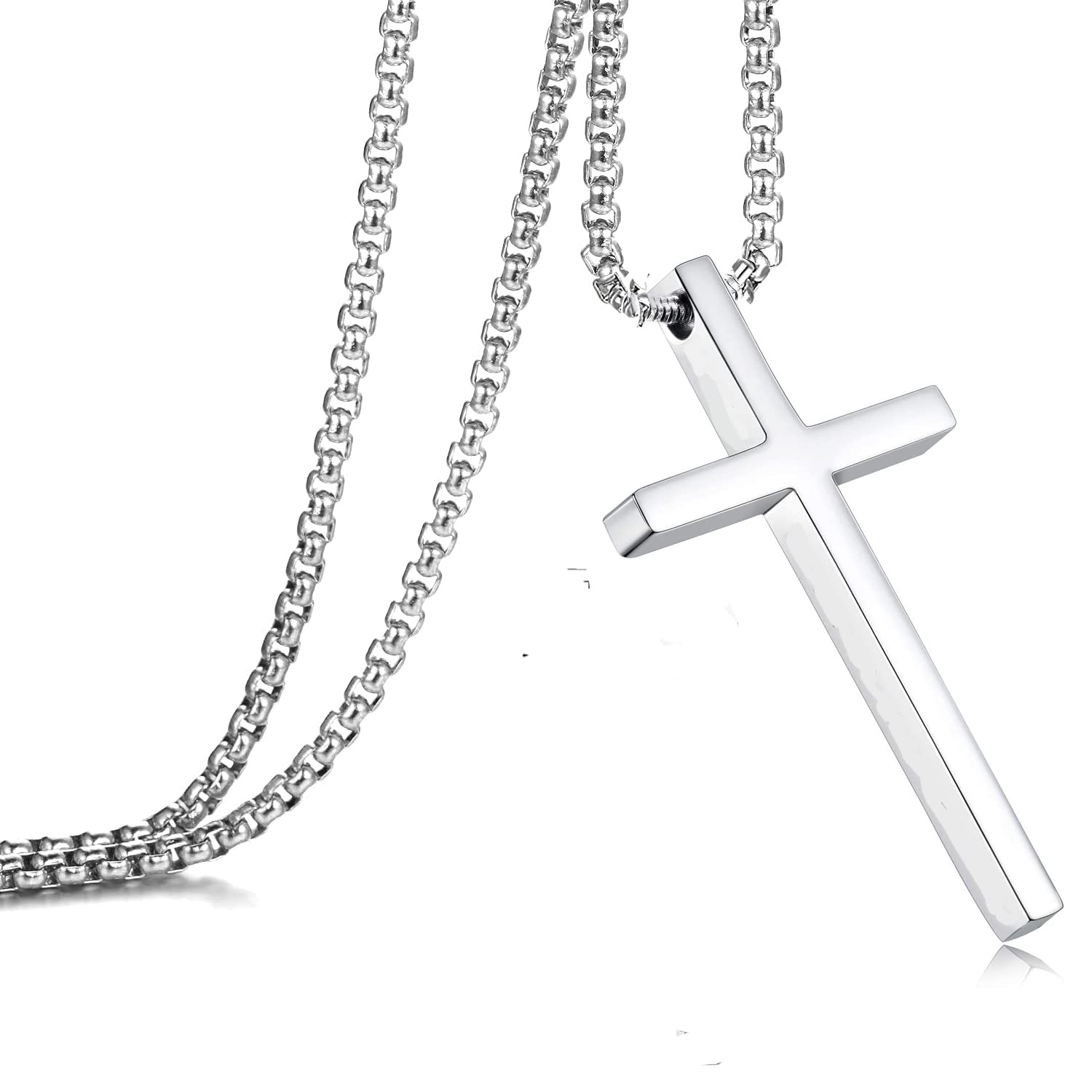 TuklyeAmzuia Cross Necklace for Men, Stainless Steel Cross Pendant Necklaces for Men Pendant Chain 20 Inches Chain Silver Cross Necklace