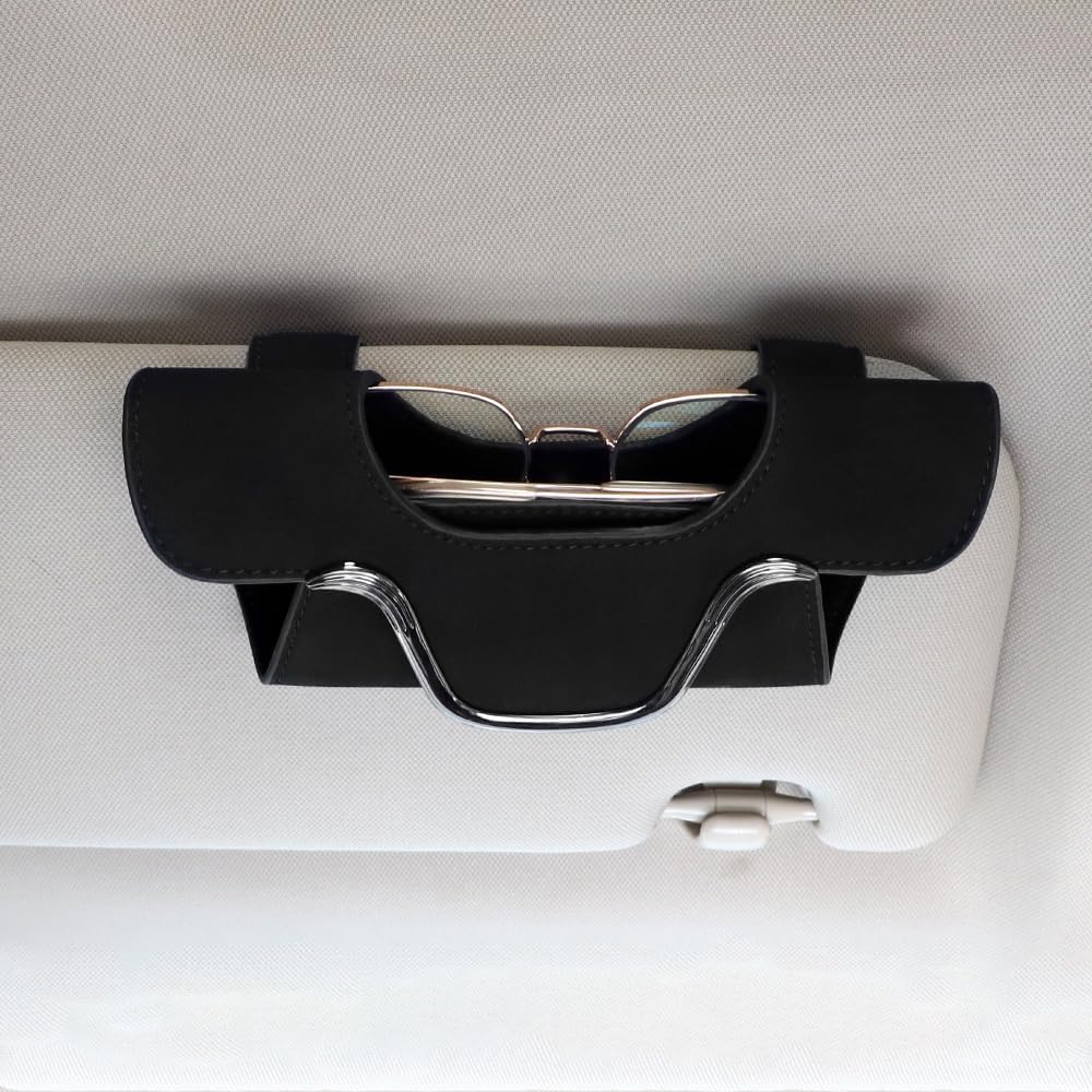 TERRIFI Magnetic Leather Sunglass Holder, Eyeglass Hanger Clip for Car Sun Visor, for Car Visor Sunglass Clip Eyeglass Hanger Frame Glasses Box Case, Suitable for Different Size Eyeglasses (Black)