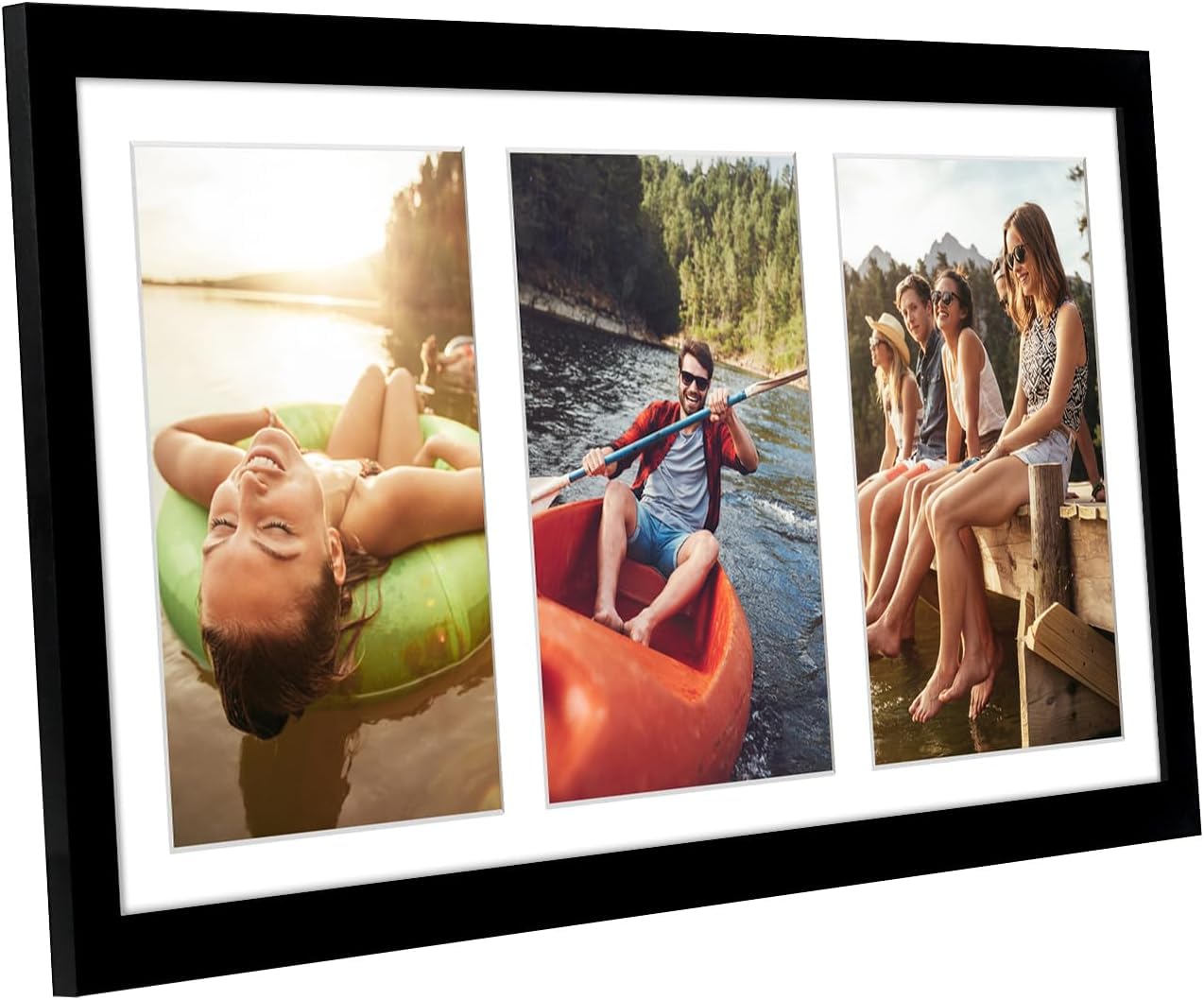 Americanflat czarna ramka kolaż 20 x 41 cm, panoramiczna multiramka na 3 zdjęcia 13 x 18 cm lub jedno zdjęcie 20 x 41 cm – do postawienia i powieszenia – ze szkłem odpornym na stłuczenie