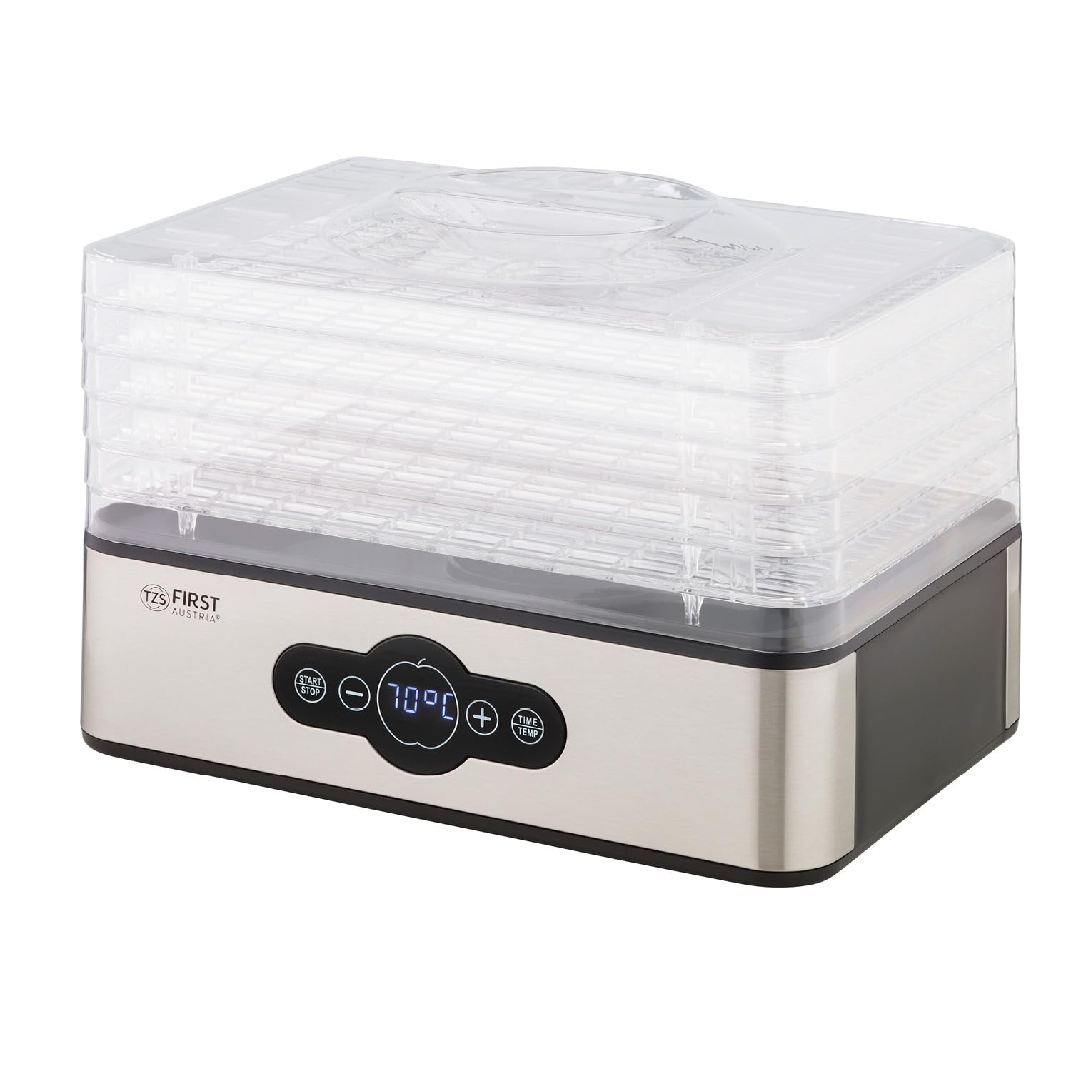 TZS First Austria essiccatore digitale per frutta, erbe, funghi, carne, 5 ripiani, BPA free, timer e regolazione temperatura 35-70°C