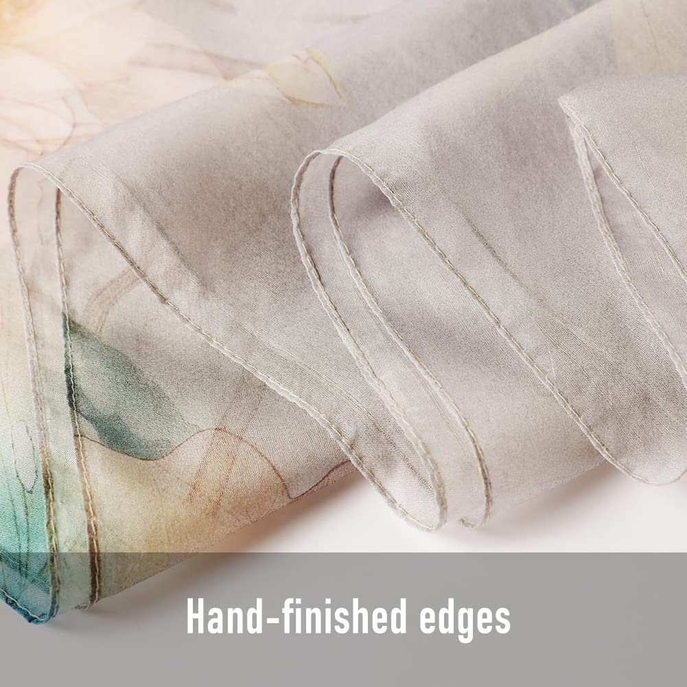 Sciarpa di 100% Seta da Donna Foulard Chiffon con Fantasie Orientale Semi-Trasparente 175 * 110CM Verde