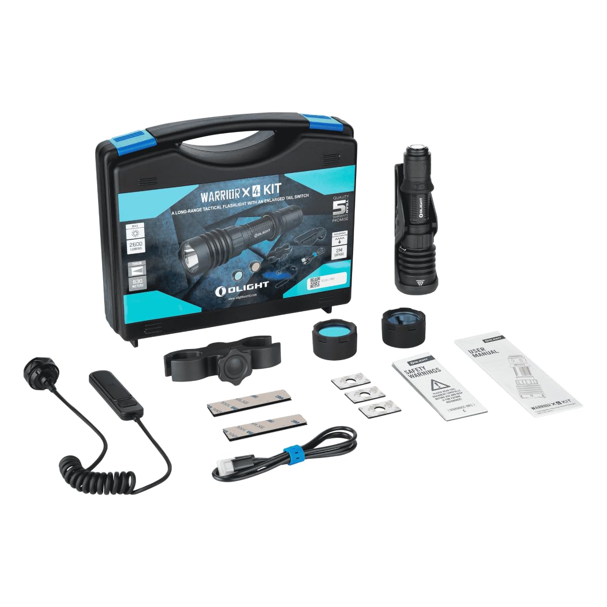 OLIGHT Linterna LED recargable + Kit de caza Warrior X 4, 2600 lúmenes. Alcance 630 metros
