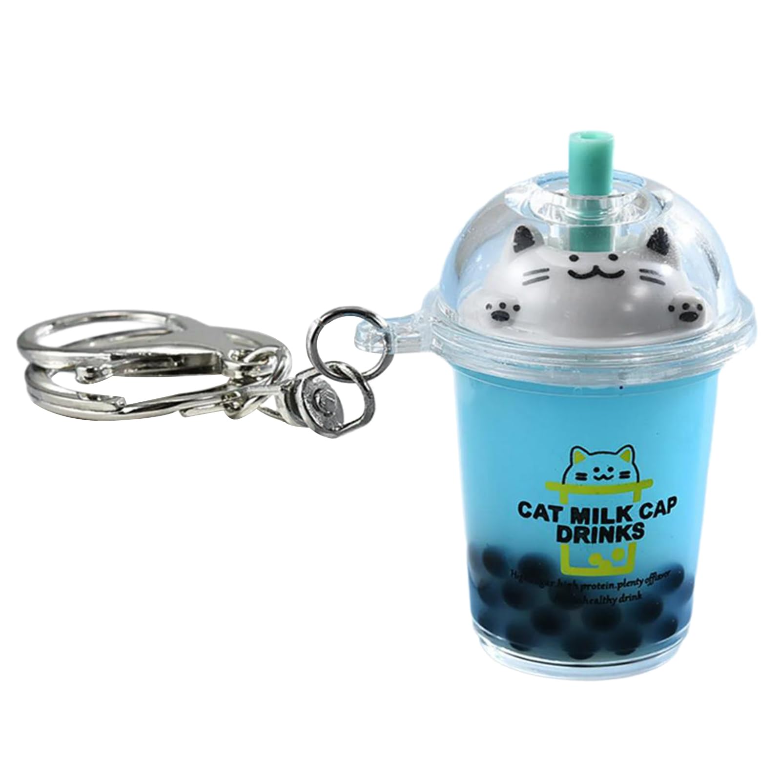 NONGYU Cat Bubble Teas Pendant Cartoon Milk Teas Pendants Keyrings Fashionable Acrylic Key Rings Jewelry for Backpacks