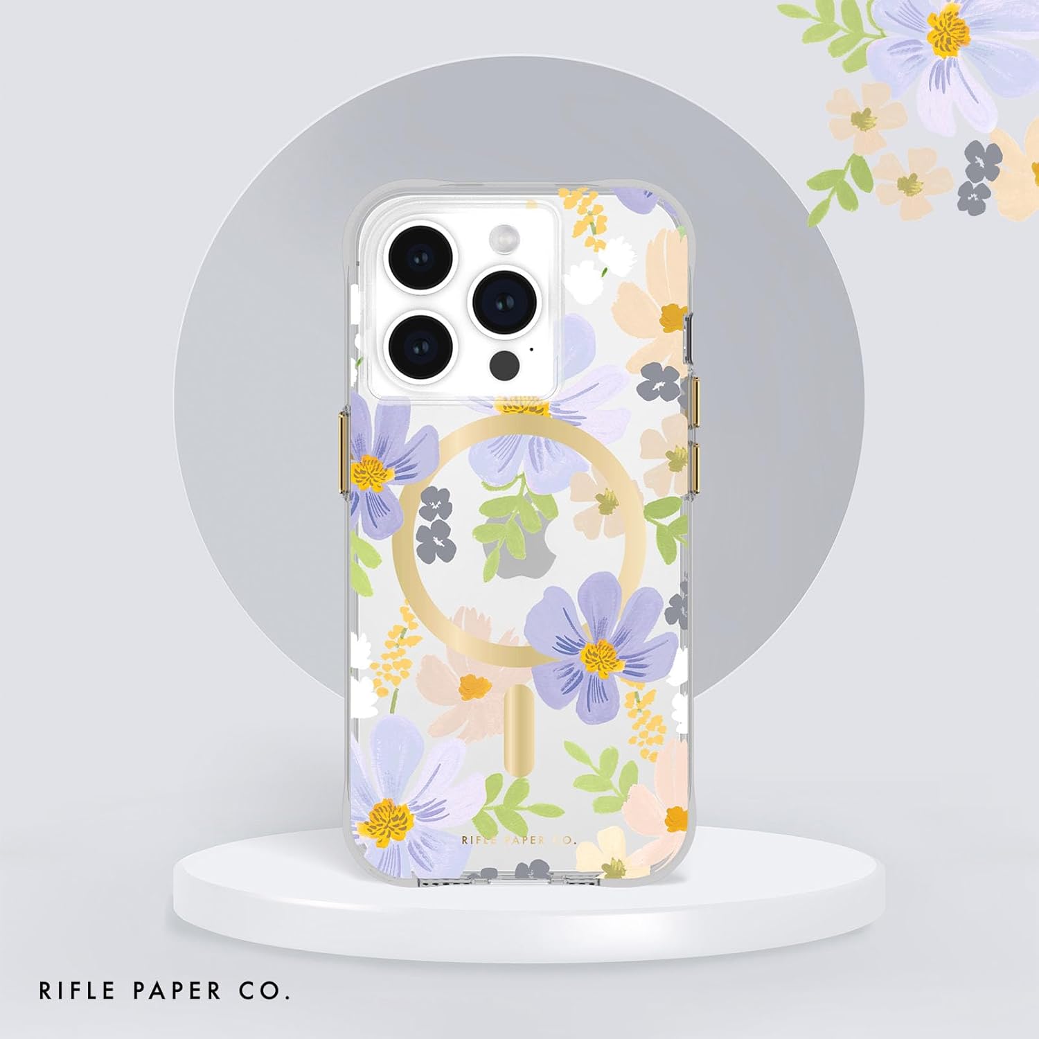 Rifle Paper Co. iPhone 15 Pro Case [Compatible with MagSafe] [12ft Drop Protection] Cute iPhone Case 6.1" with Floral Pattern, Anti-Scratch Tech, Shockproof Material, Slim Fit - Pastel Marguerite