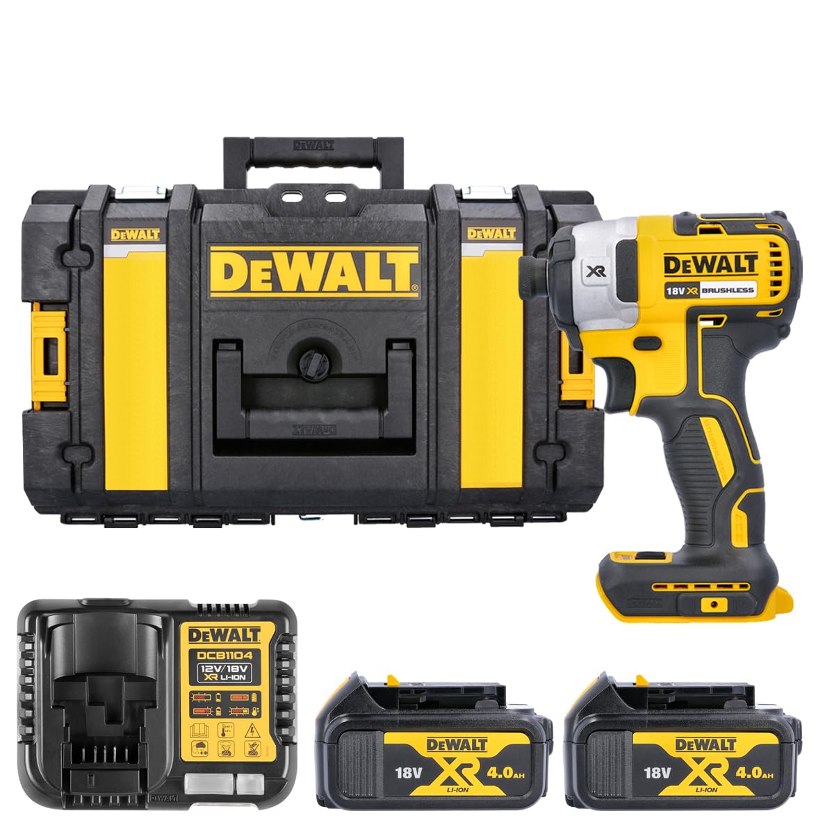 Dewalt Yellow Dcf887n 18V Brushless Impact Driver With 2 X 4.0Ah Batteries Charger & Tool Box