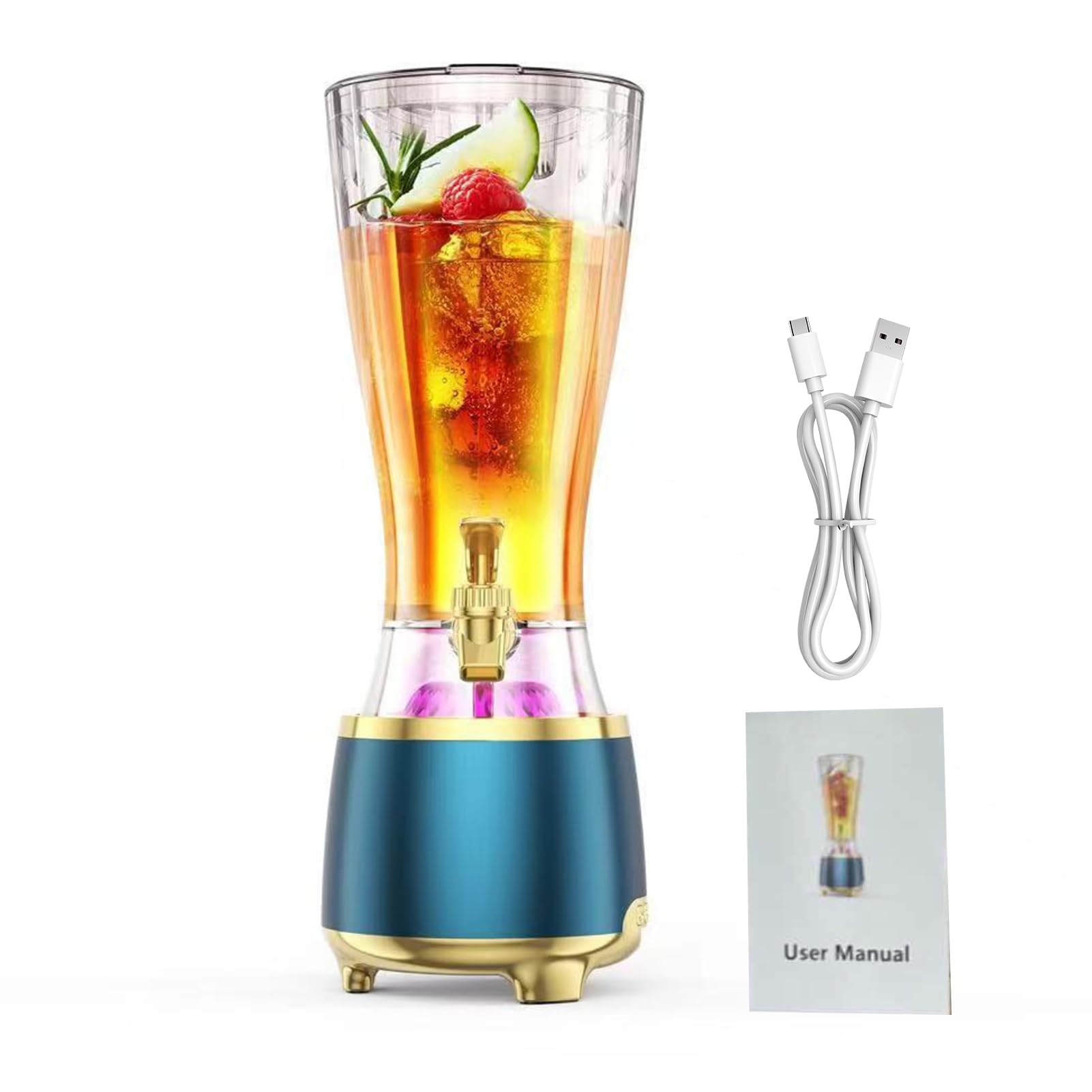 Asixxsix Distributore di Bevande da 2,5L con Altoparlante Bluetooth (BLUE) | Dispenser per bevande 2 in 1, con luci LED colorate, per succhi di birra, feste, bar, intrattenimento domestico