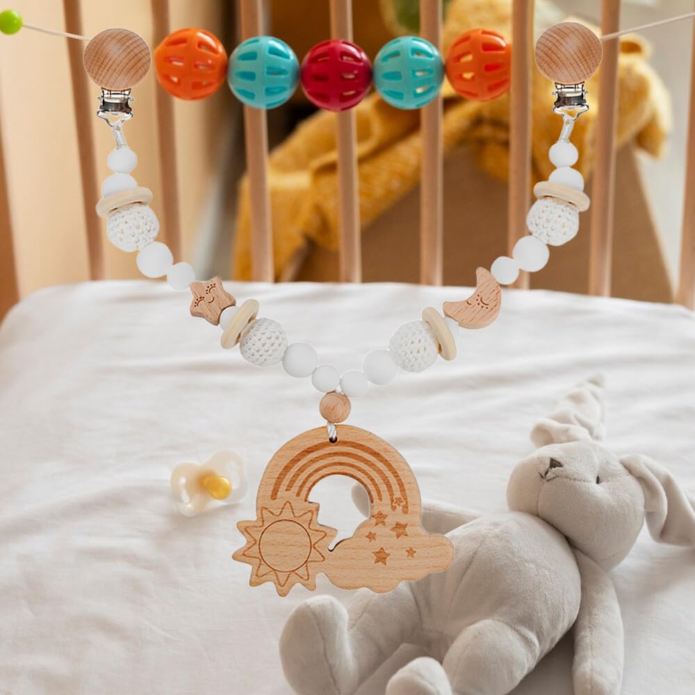 Chaîne de landau en bois pour bébés, jouet pour poussette, filles et garçons, chaîne d'accessoires de landau pour bébés et tout-petits à partir de 0 mois