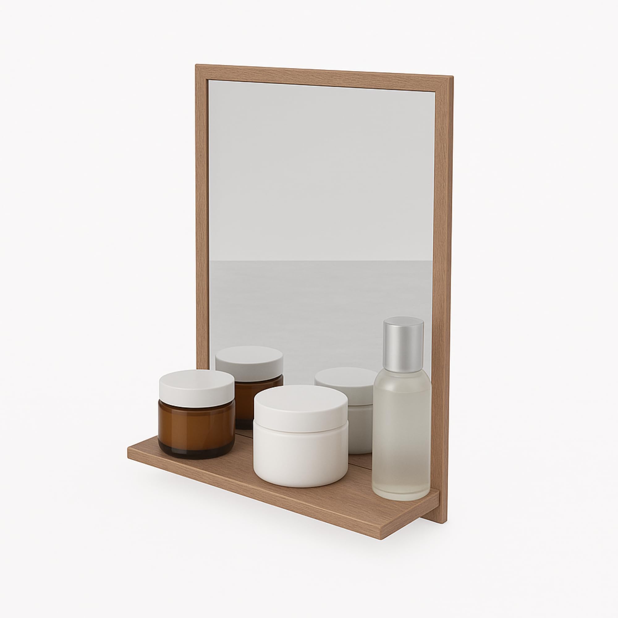Lustro łazienkowe z półką 60x70 cm sonoma – nowoczesne lustro do łazienki na ścianę – prostokątne lustro z półką – lustro łazienkowe wiszące premium