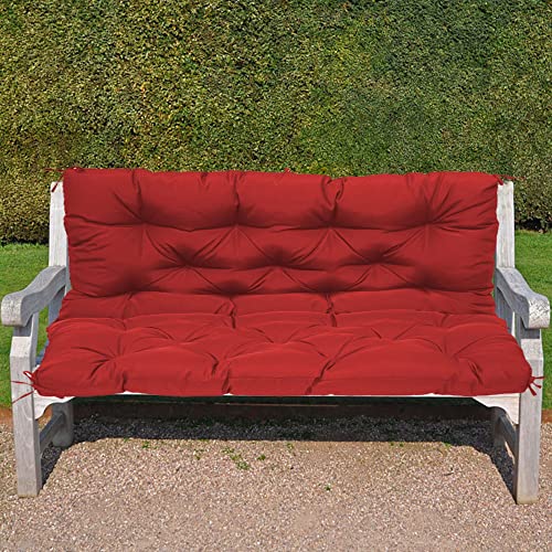 Cojín impermeable para banco de jardín y exteriores, con respaldo, almohadilla suave, para sofá o banco de 2 o 3 plazas, con lazos antideslizantes, 120 x 100 x 10 cm, color rojo