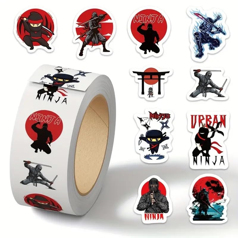 MEGA 1 Roll/500 Ninja Warrior Roll Stickers 500pcs Multi-Pack x Self Adhesive Stickers 500 /Roll Ninja Self-Adhesive Sticker Karate Warrior Small Stickers on a roll