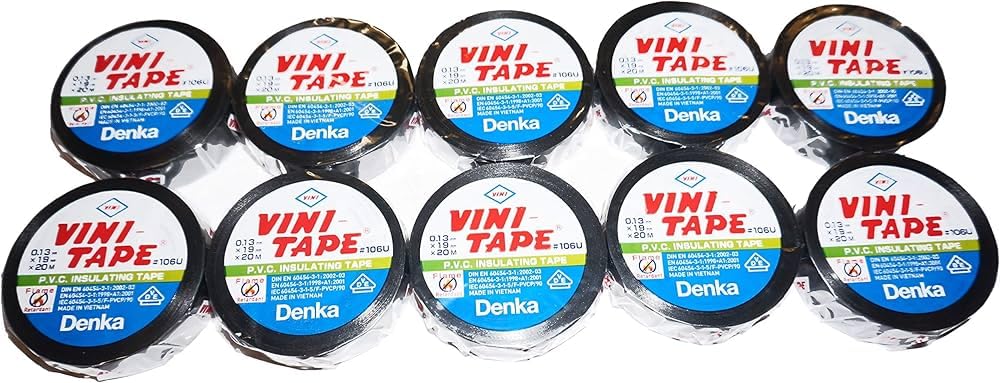 Vini Electrical Insulation Tape Japan Black Red Yellow Green Blue Y/G 10 pcs Bundle (Insulation Tape Black 10 pcs)