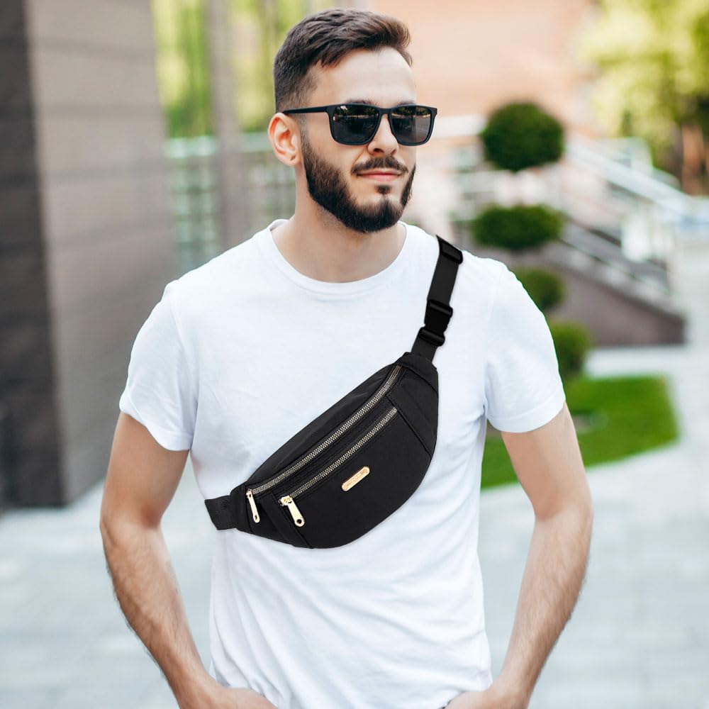 Sac Banane,Sacoche Banane de Randonnée,Fanny Pack Waist,Bum Bag Belt,Sacs De Poitrine Réglable,Sac Ceinture Voyage,Sacoche à Bandoulière Sport pour Outdoor, Shopping, Usage Quotidien - Noir