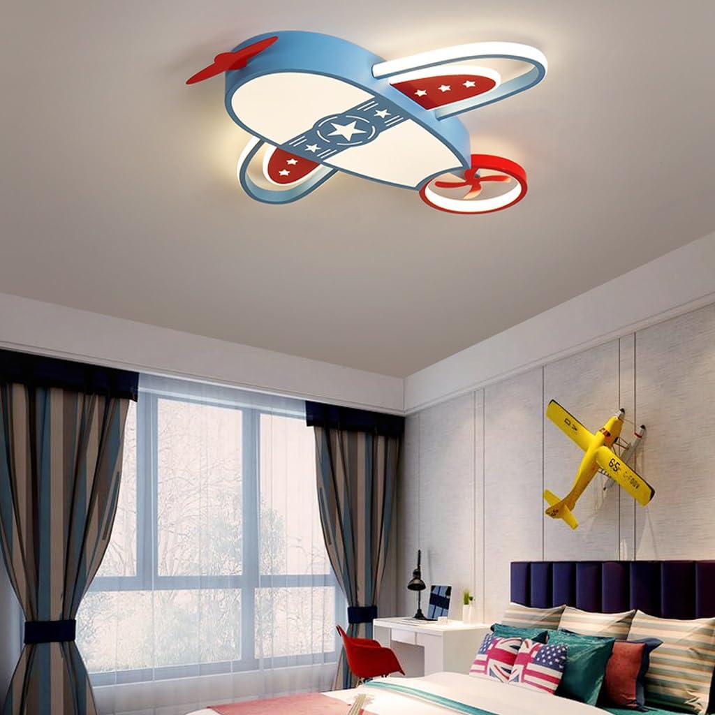 YUPIN Moderne LED Deckenleuchte Kreative Cartoon Flugzeug Deckenleuchte Dekoration Stufenlos Dimmbar Mit Fernbedienung Geeignet Für Kinderzimmer Schlafzimmer Kinderzimmer Wohnzimmer(Blau,klein)