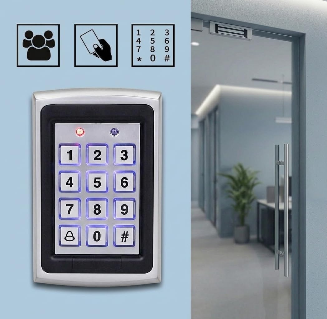 Kit de contrôle d'accès RFID en alliage de zinc avec fermeture magnétique de 180 kg, alimentation 12 V 3 A, bouton de sortie et 10 porte-clés, résistant aux intempéries pour la sécurité intérieure