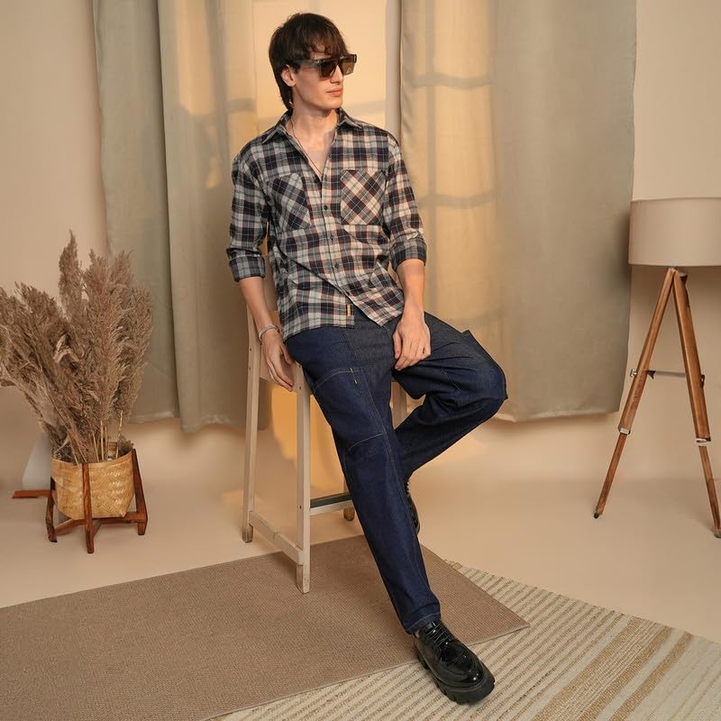 Image of CAHOOT Men's Gingham Shirt | Casual Wear | Spread Collar | Long Sleeve | Button Closure | Shirt Crafted with Comfort Fit for Everyday Wear